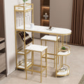 3 Pcs Bar Table And Chairs Set, Modern White Kitchen Bar Height Dining Table Wood Breakfast Pub Table With Gold Base With Shelves, Glass Rack, Wine Bottle Rack ,With 2 Bar Stools White Gold Dining Room Contemporary Floor Mount Rectangular Kitchen &