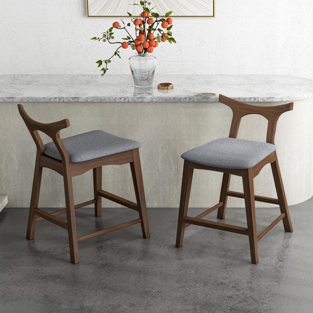Hester Solid Wood Upholstered Square Bar Chair Set Of 2 Grey Fabric