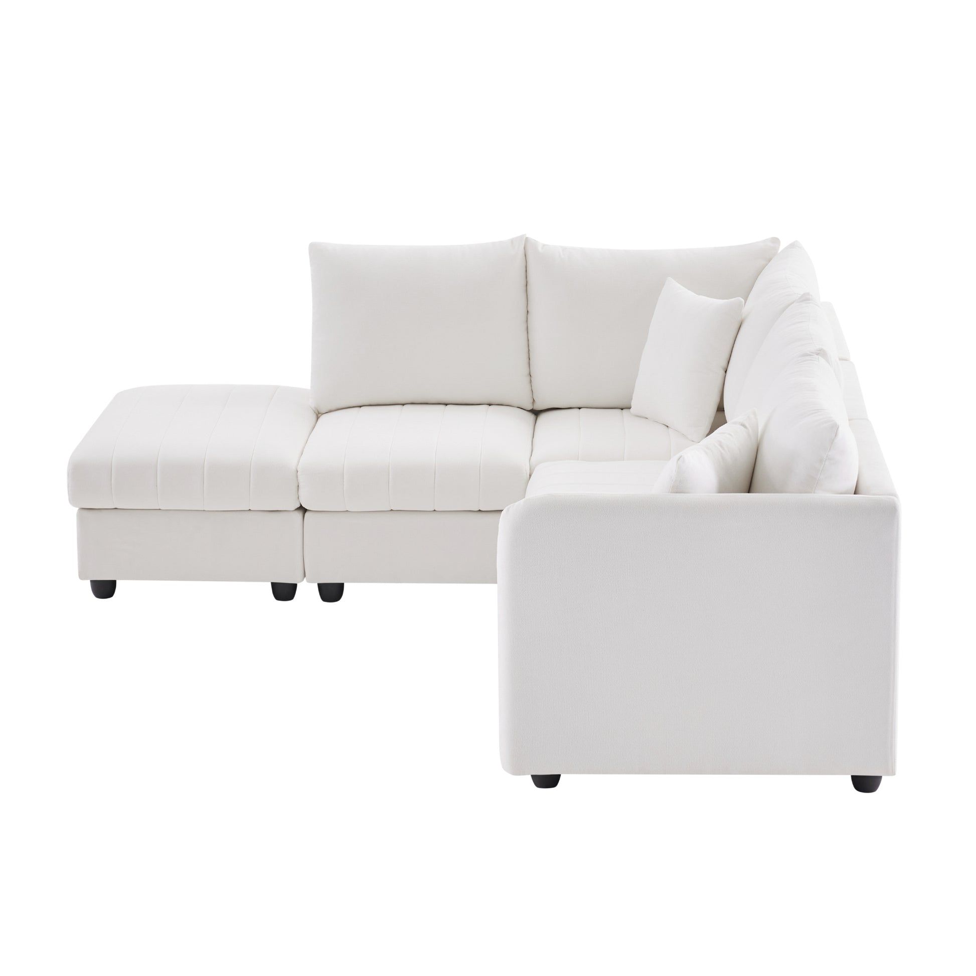 89*79"Modern Sectional Sofa With Vertical Stripes,2 Pillows,5 Seat Couch With Convertible Ottoman,Various Combinations,L Shape Indoor Furniture For Living Room,Apartment, 3 Colors White Fabric 5