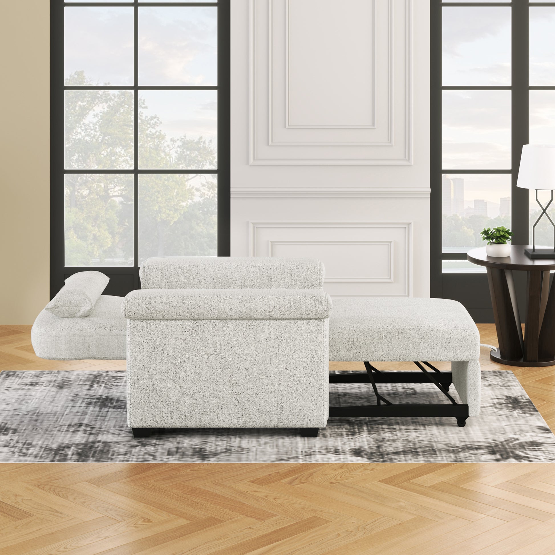 3 In 1 Convertible Sleeper Chair Sofa Bed Pull Out Couch Adjustable Chair With Pillow, Adjust Backrest Into A Sofa, Lounger Chair, Single Bed Or Living Room Or Apartment, Beige Beige Polyester