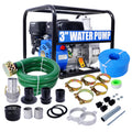 Semi Trash Pump 3 Inch, 209Cc 7Hp 4 Stroke Ohv Engine, Gas Powered Semi Trash Water Pump 50 Ft Discharge Hose, 12 Ft Suction Hose With Complete Fittings,Epa Compliant Black Blue Steel