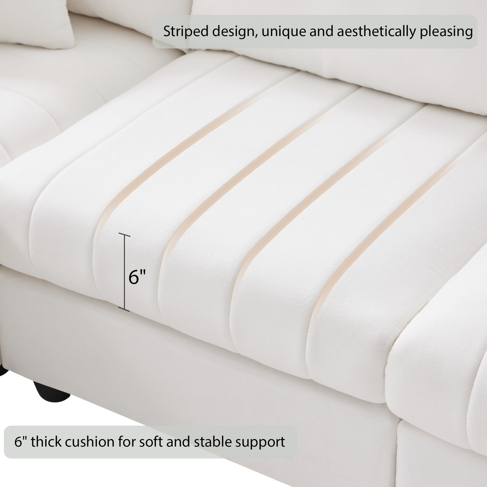 89*79"Modern Sectional Sofa With Vertical Stripes,2 Pillows,5 Seat Couch With Convertible Ottoman,Various Combinations,L Shape Indoor Furniture For Living Room,Apartment, 3 Colors White Fabric 5