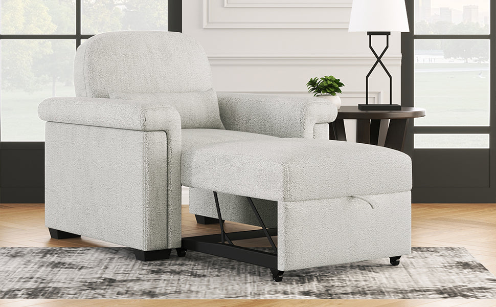 3 In 1 Convertible Sleeper Chair Sofa Bed Pull Out Couch Adjustable Chair With Pillow, Adjust Backrest Into A Sofa, Lounger Chair, Single Bed Or Living Room Or Apartment, Beige Beige Polyester