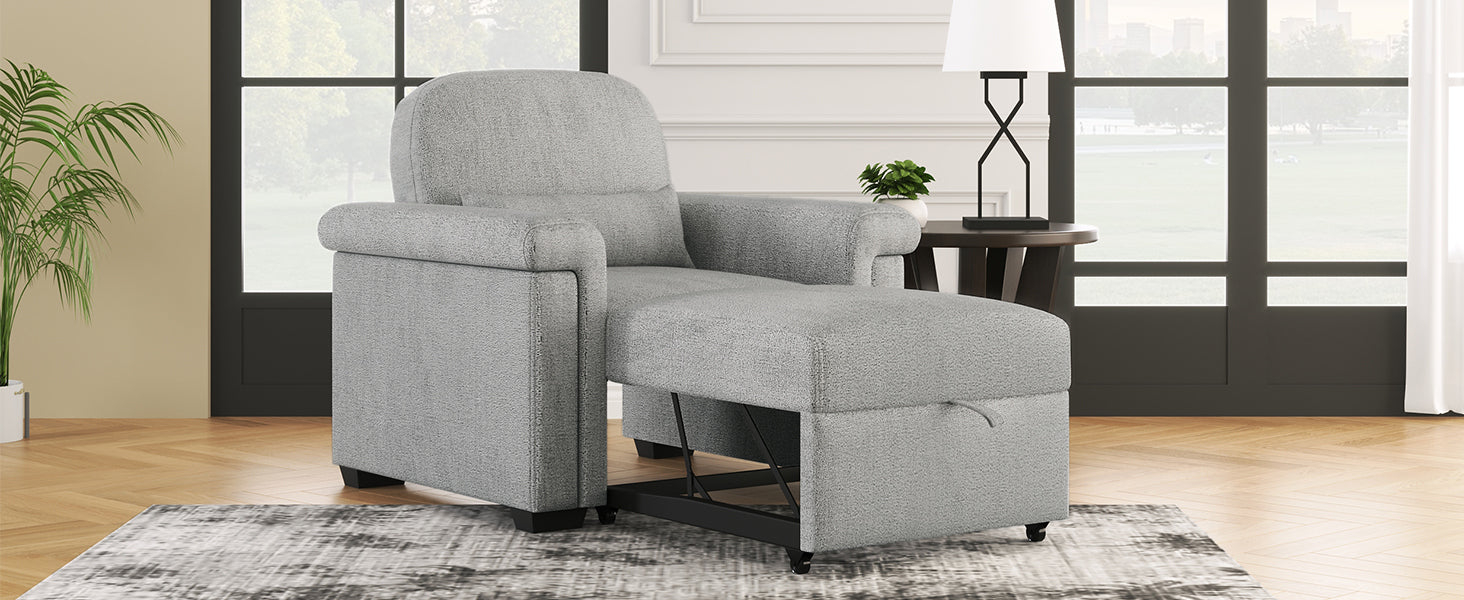 3 In 1 Convertible Sleeper Chair Sofa Bed Pull Out Couch Adjustable Chair With Pillow, Adjust Backrest Into A Sofa, Lounger Chair, Single Bed Or Living Room Or Apartment, Gray Gray Polyester
