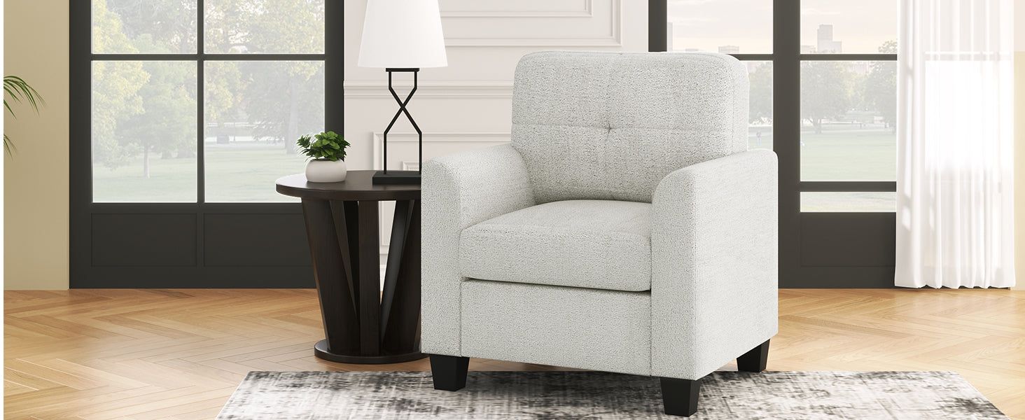 Mid Century Modern Accent Chair Cozy Armchair Button Tufted Back And Wood Legs For Living Room, Office Room, Beige Beige Primary Living Space Polyester