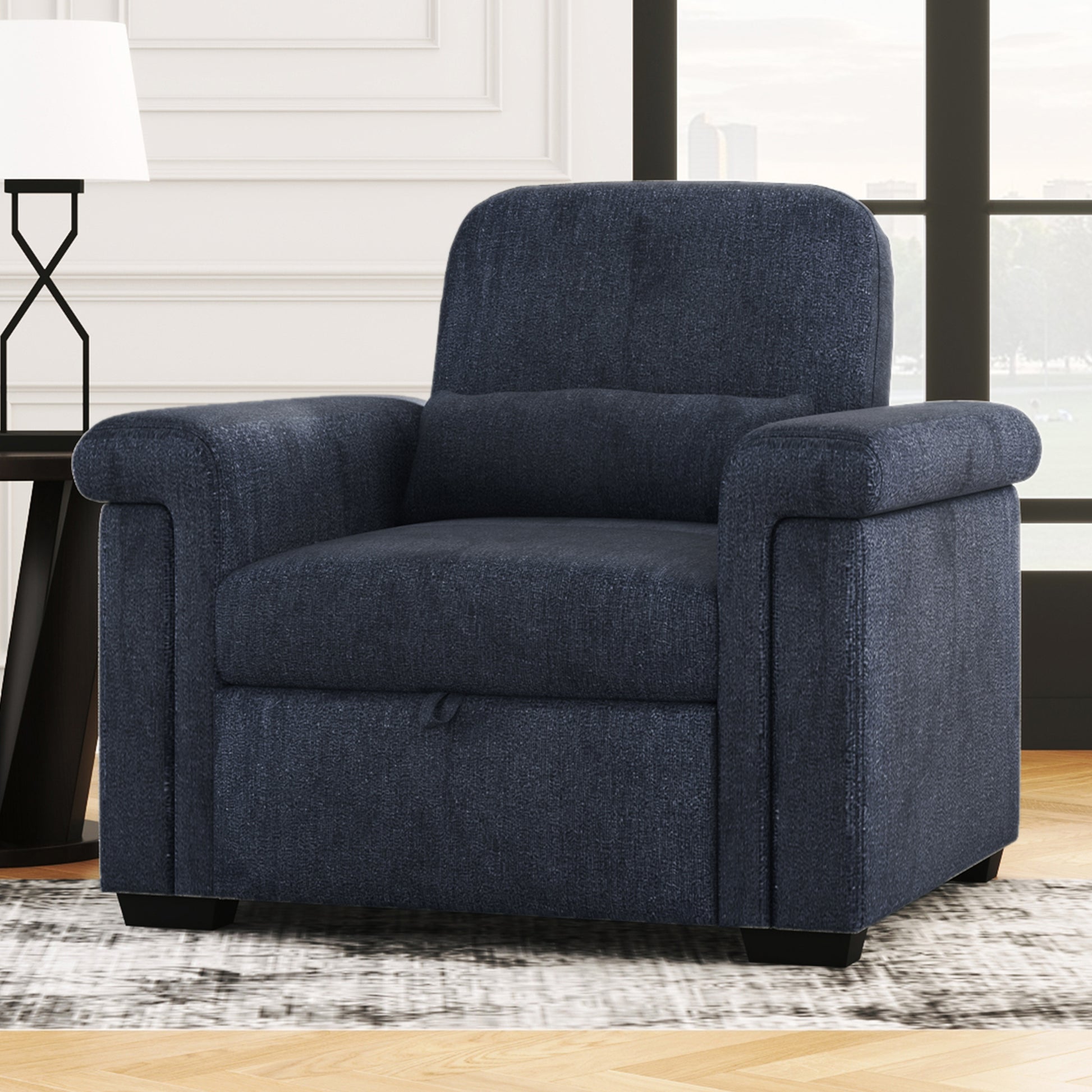 3 In 1 Convertible Sleeper Chair Sofa Bed Pull Out Couch Adjustable Chair With Pillow, Adjust Backrest Into A Sofa, Lounger Chair, Single Bed Or Living Room Or Apartment, Dark Blue Dark Blue Polyester