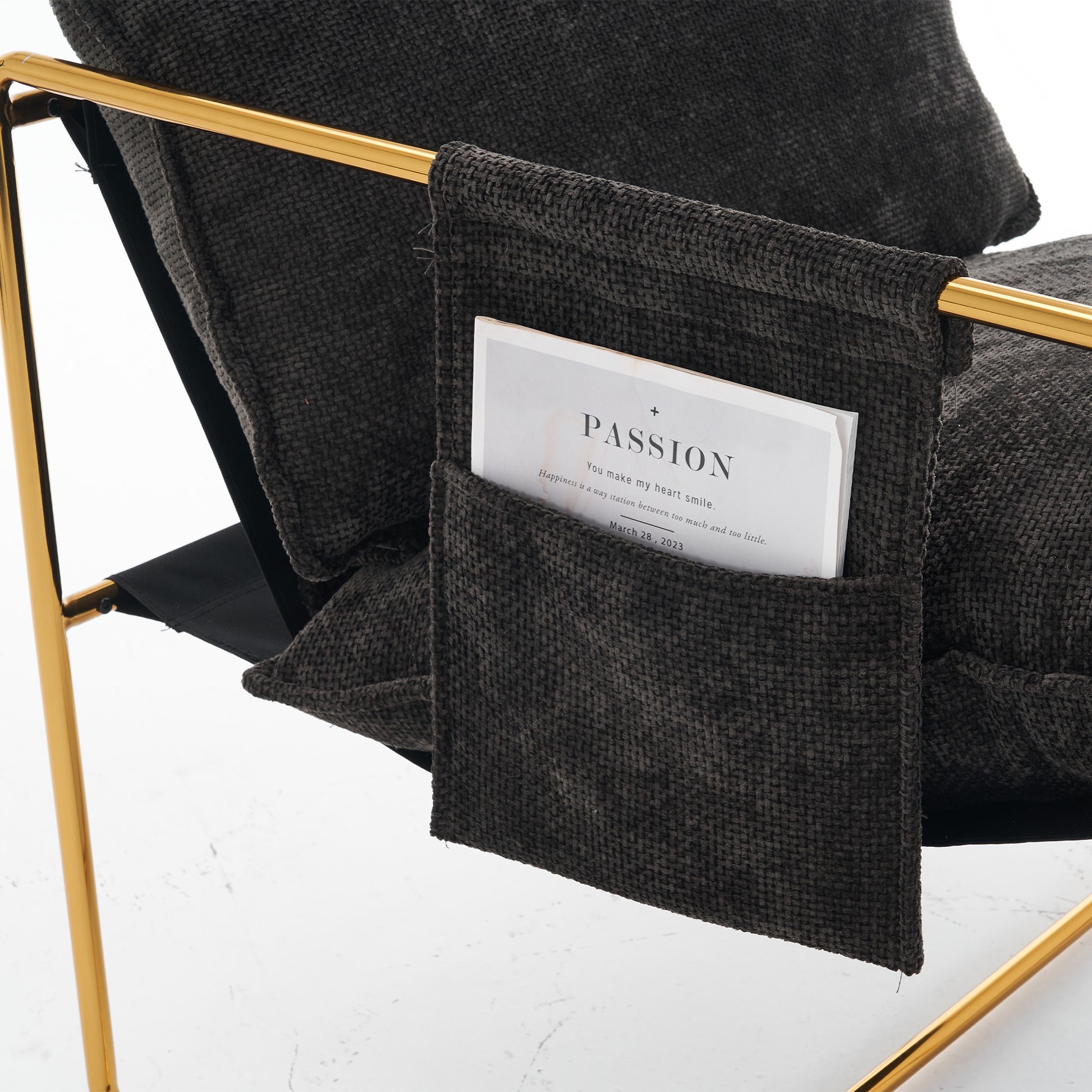 2 Chairs In 1 Box, Upholstered Hanging Armchair With Arm Pocketsmetal Frame, Gold Plated Craftsman, Crushed Foam Cushions And Skin Friendly Woven Fabric For Living Room And Bedroom. Dark Gray Dark Gray Metal