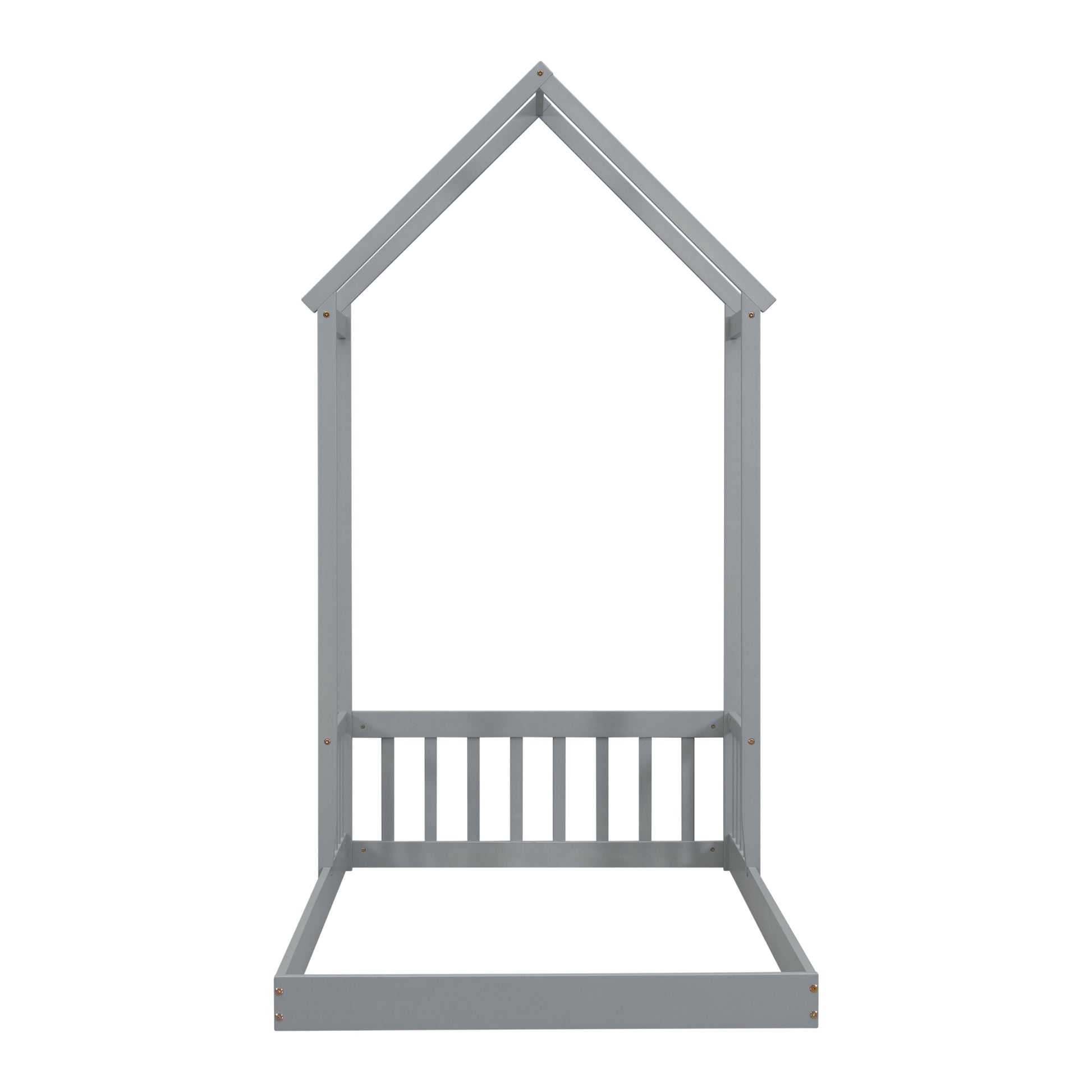Twin House Shaped Roof Headboard Floor Bed, Without Slats ,Grey Twin Grey American Design Pine