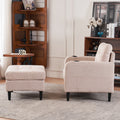 Beige Upholstered Armchair And Storage Ottoman Set Comfortable Single Sofa With Cup Holders And Tufted Detailing, Ideal For Living Room Or Bedroom Beige Metal