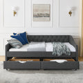 Full Size Daybed With Drawers Upholstered Tufted Sofa Bed, With Button On Back And Copper Nail On Waved Shape Arms 80.5''X55.5''X27.5'' Dark Grey Linen
