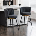 Set Of 2 Gray Swivel Bar Stools High Back, Adjustable, Upholstered With Elegant Metal Back Accents For Kitchen, Bar, Or Dining Room Dark Gray Metal