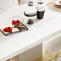Mdf Top Dining Table With Gold Finish Corner, Mdf Pillar And Gold Finish Stainless Steel Base White Mdf