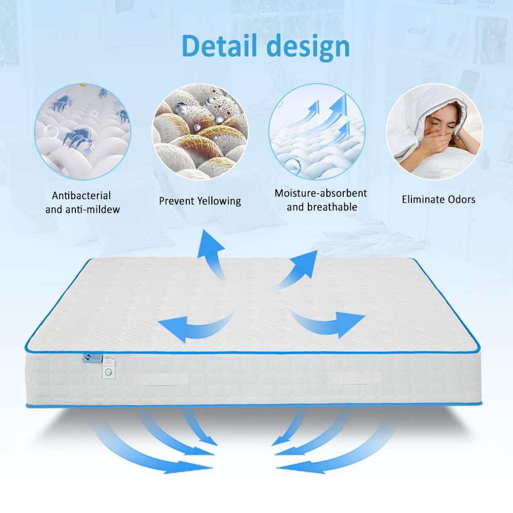 10 Inch Twin Mattress With Pillows, Gel Memory Foam Mattress Bed In A Box Medium Firm Hybrid Mattress Certipur Us Certified, Twin Box Spring Required Twin White Bedroom Modern Open Frame Memory Foam Polyester Foam Spring