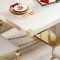 Mdf Top Dining Table With Gold Finish Corner, Mdf Pillar And Gold Finish Stainless Steel Base White Mdf