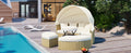 Patio Furniture Round Outdoor Sectional Sofa Set Rattan Daybed Two Tone Weave Sunbed With Retractable Canopy, Separate Seating And Removable Cushion, Beige Yes Sectional Beige Weather Resistant Frame Water Resistant Cushion Garden & Outdoor Luxury