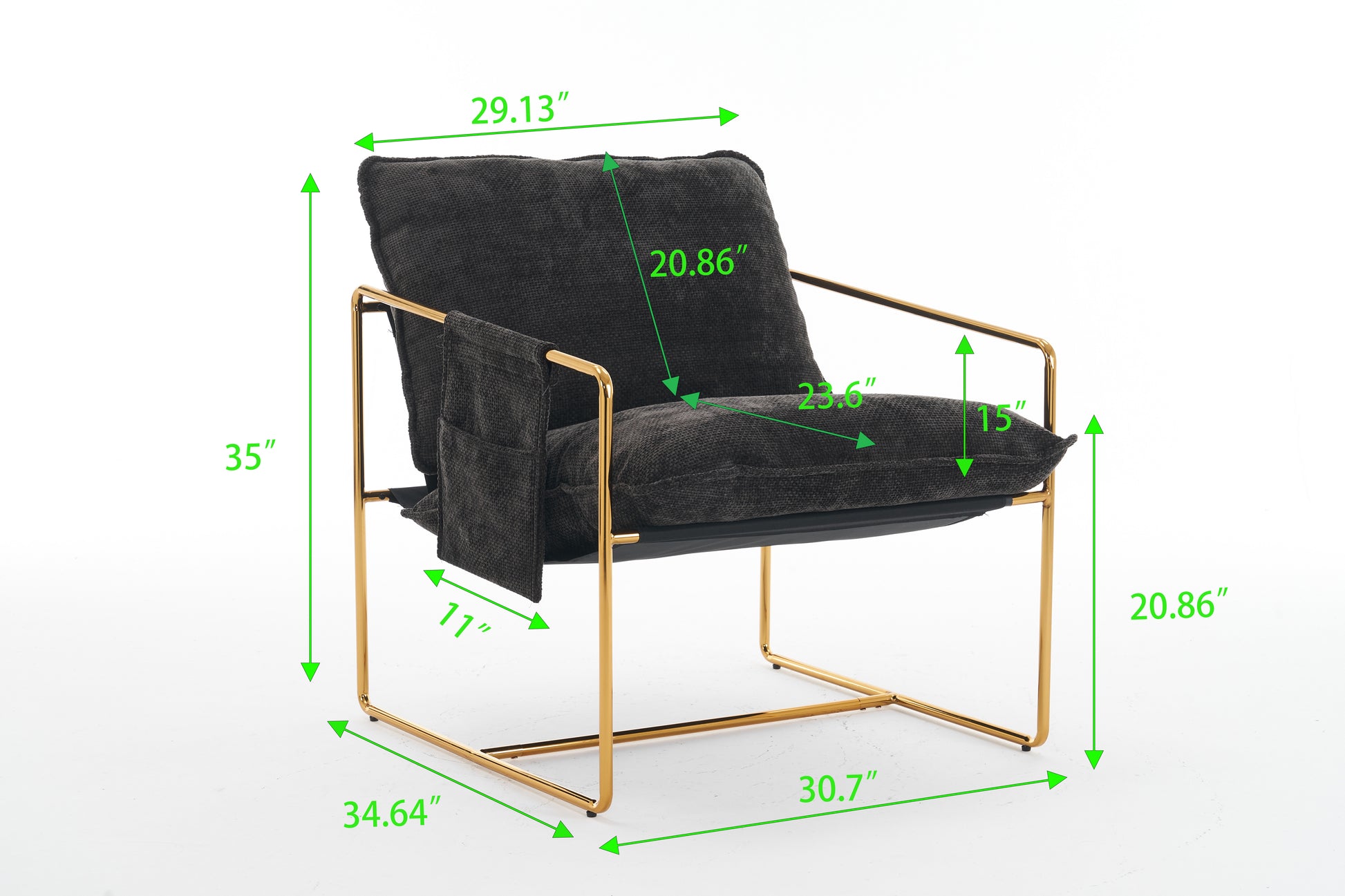 2 Chairs In 1 Box, Upholstered Hanging Armchair With Arm Pocketsmetal Frame, Gold Plated Craftsman, Crushed Foam Cushions And Skin Friendly Woven Fabric For Living Room And Bedroom. Dark Gray Dark Gray Metal