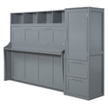Queen Size Murphy Bed Wall Bed With Closet And Drawers,Gray Gray Mdf Lvl