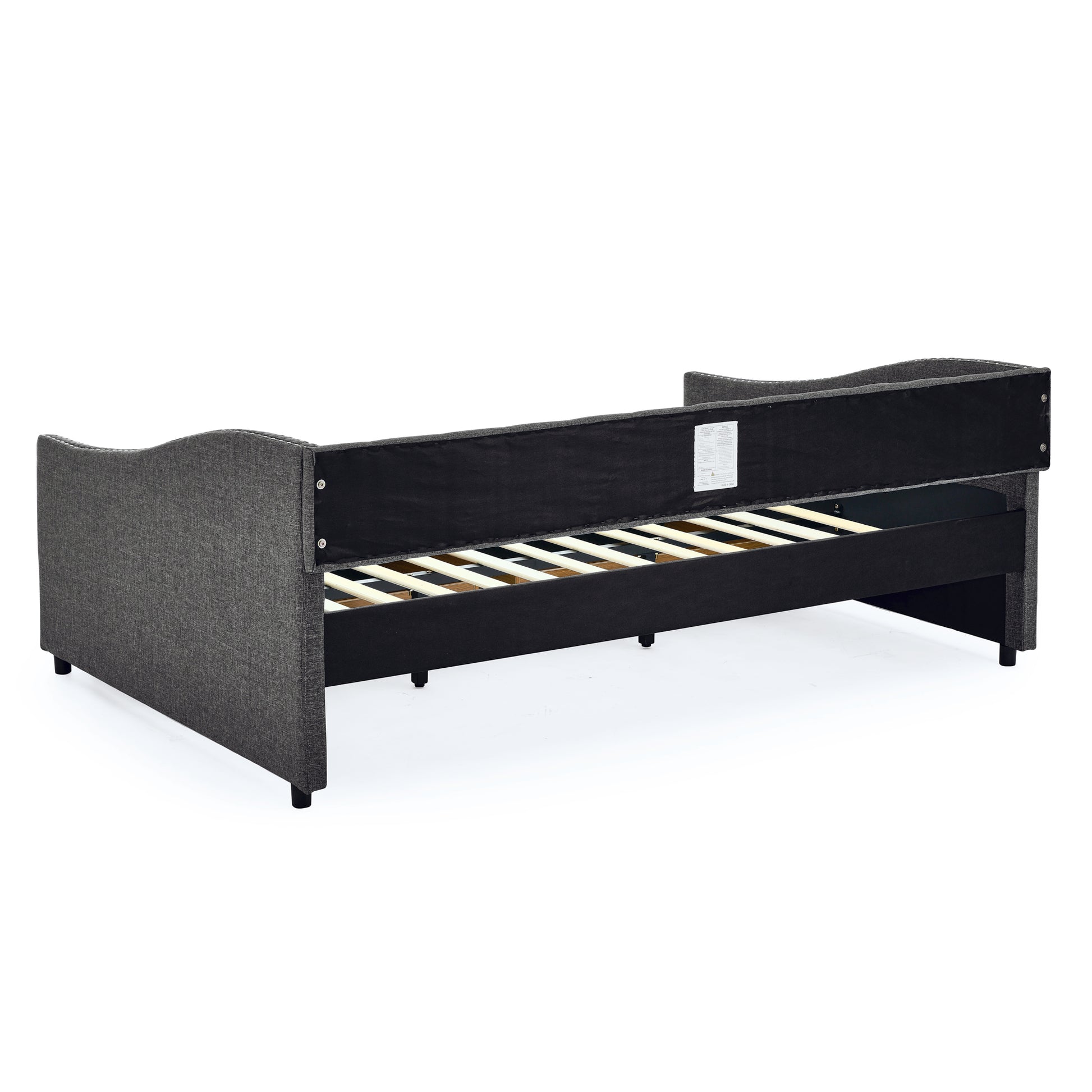 Full Size Daybed With Drawers Upholstered Tufted Sofa Bed, With Button On Back And Copper Nail On Waved Shape Arms 80.5''X55.5''X27.5'' Dark Grey Linen