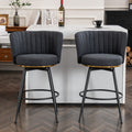 Set Of 2 Gray Swivel Bar Stools High Back, Adjustable, Upholstered With Elegant Metal Back Accents For Kitchen, Bar, Or Dining Room Dark Gray Metal