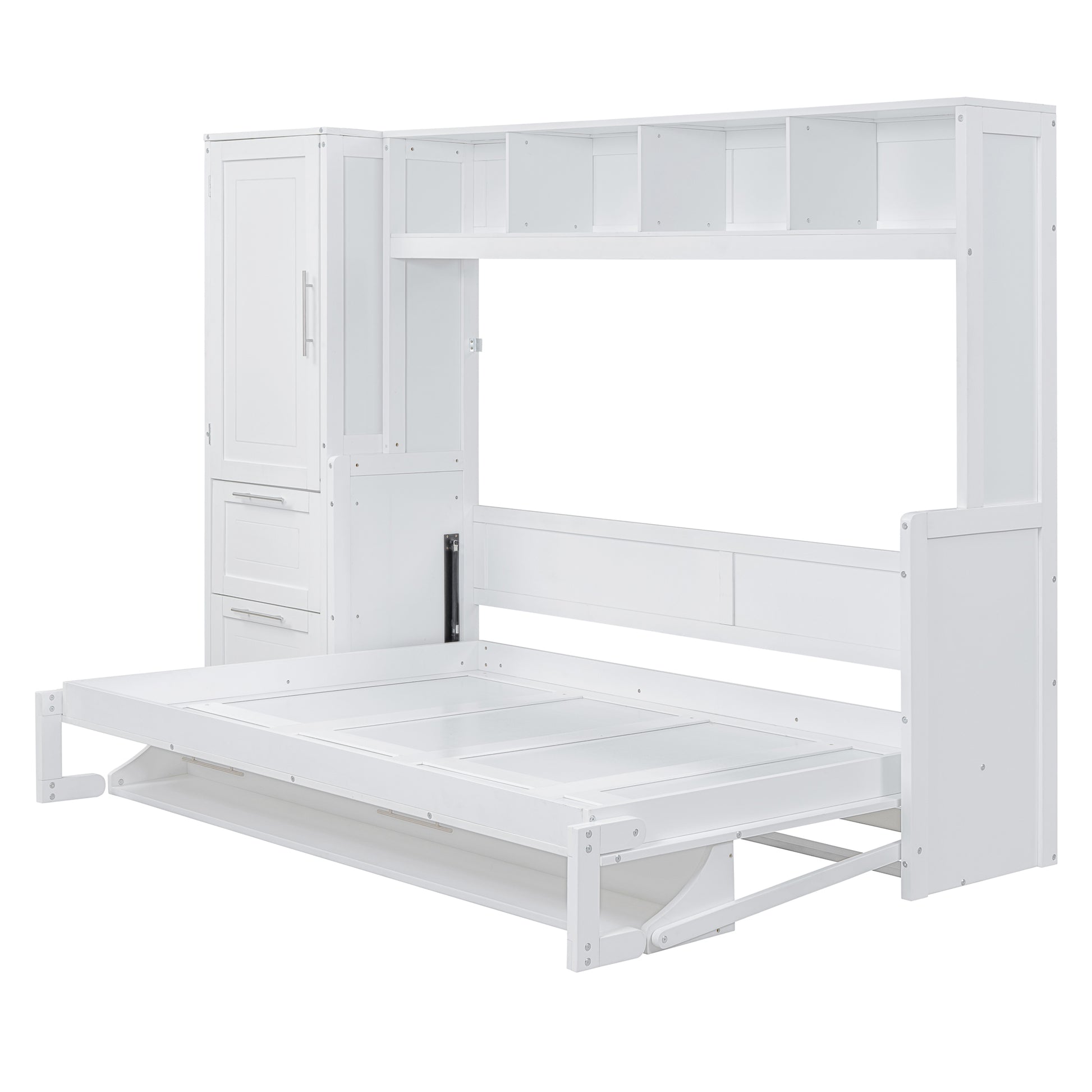 Full Size Murphy Bed Wall Bed With Closet And Drawers,White White Mdf Lvl