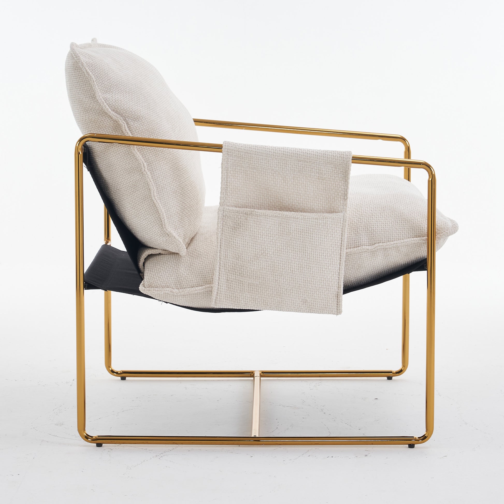 2 Chairs In 1 Box, Upholstered Hanging Armchair With Arm Pocketsmetal Frame, Gold Plated Craftsman, Crushed Foam Cushions And Skin Friendly Woven Fabric For Living Room And Bedroom. Beige Beige Metal