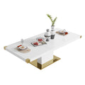 Mdf Top Dining Table With Gold Finish Corner, Mdf Pillar And Gold Finish Stainless Steel Base White Mdf