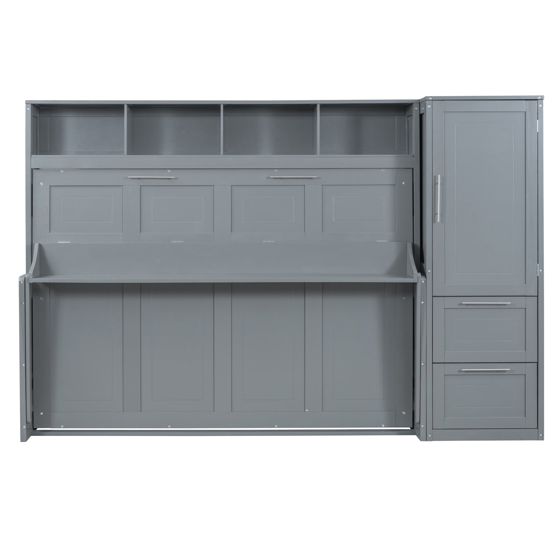 Full Size Murphy Bed Wall Bed With Closet And Drawers,Gray Gray Mdf Lvl