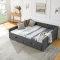 Queen Size Daybed With Drawers Upholstered Tufted Sofa Bed,With Button On Back And Copper Nail On Waved Shape Arms 84.5