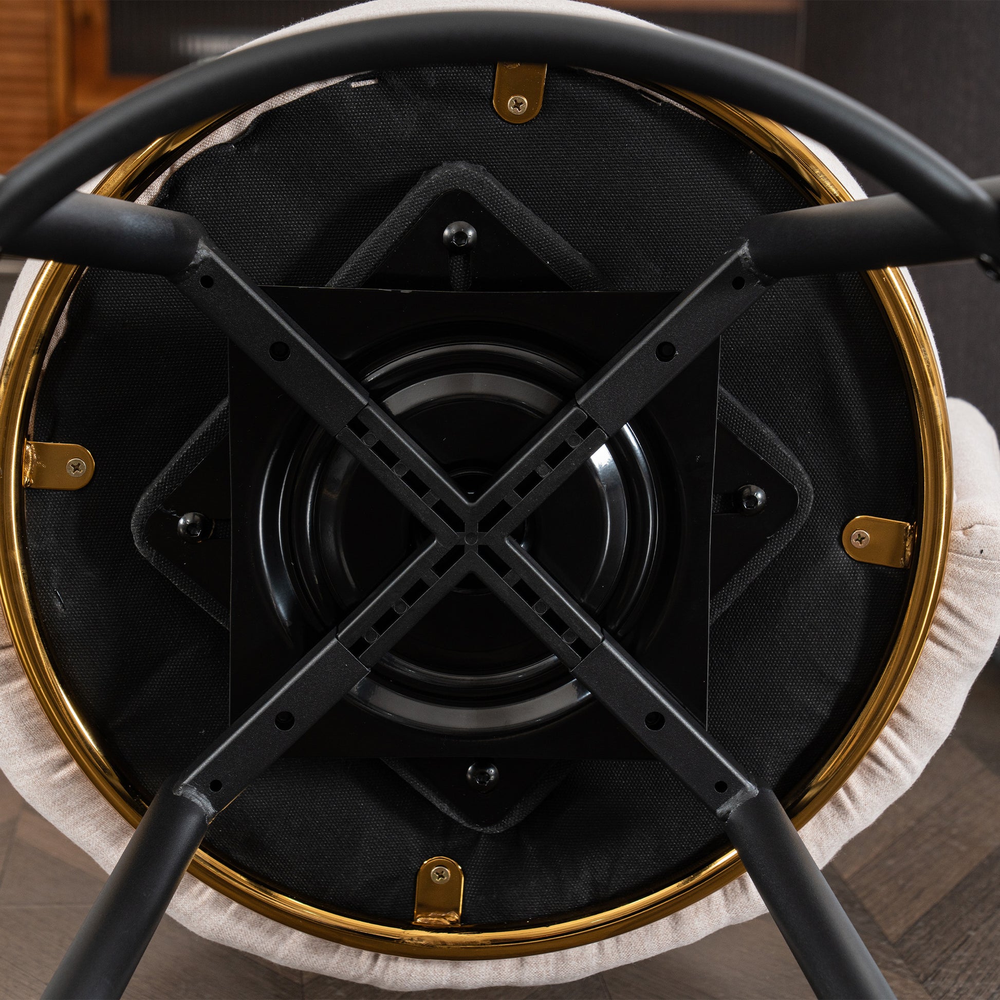 Set Of 2 Beige Swivel Bar Stools High Back, Adjustable, Upholstered With Elegant Metal Back Accents For Kitchen, Bar, Or Dining Room Beige Metal