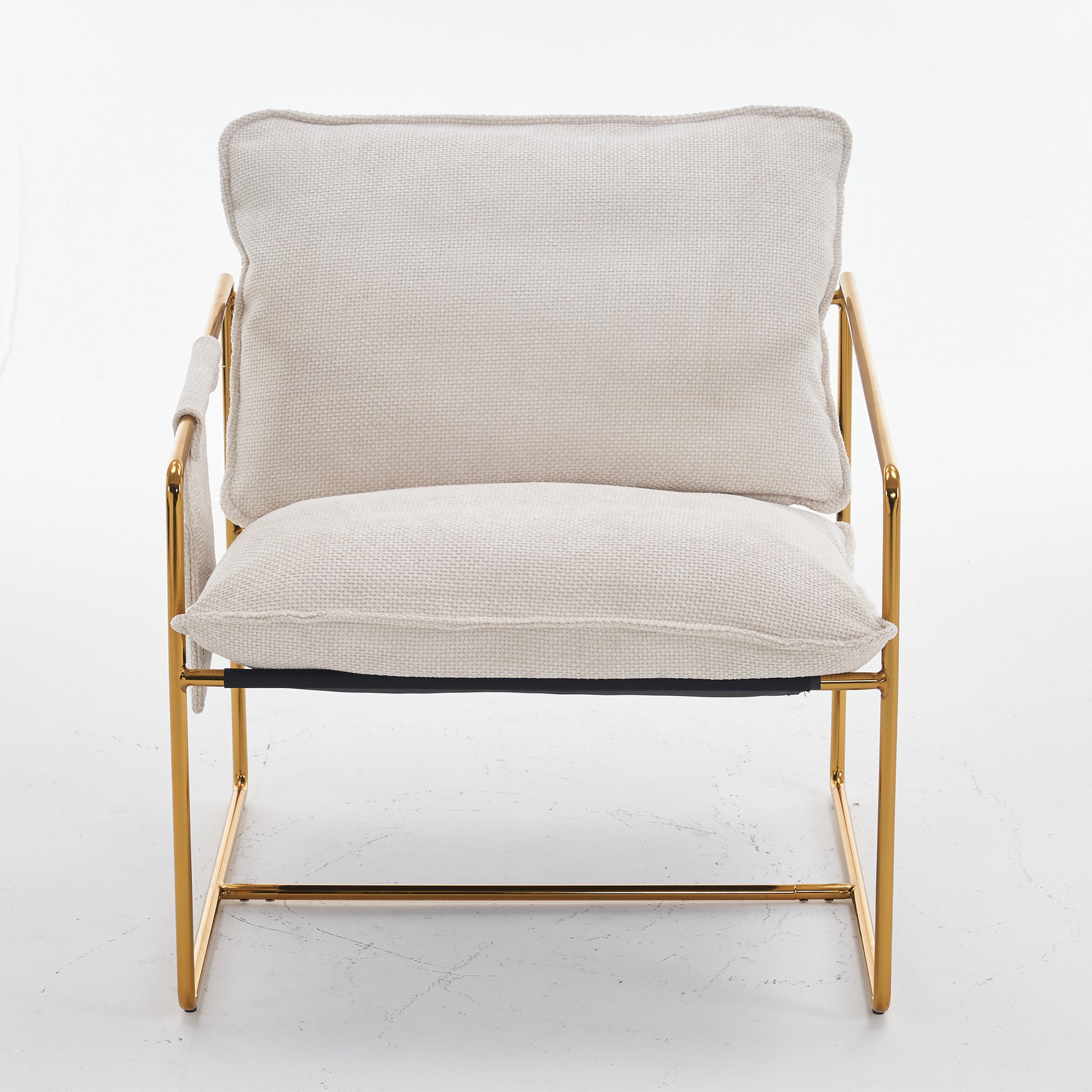 2 Chairs In 1 Box, Upholstered Hanging Armchair With Arm Pocketsmetal Frame, Gold Plated Craftsman, Crushed Foam Cushions And Skin Friendly Woven Fabric For Living Room And Bedroom. Beige Beige Metal