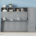 Full Size Murphy Bed Wall Bed With Closet And Drawers,Gray Gray Mdf Lvl