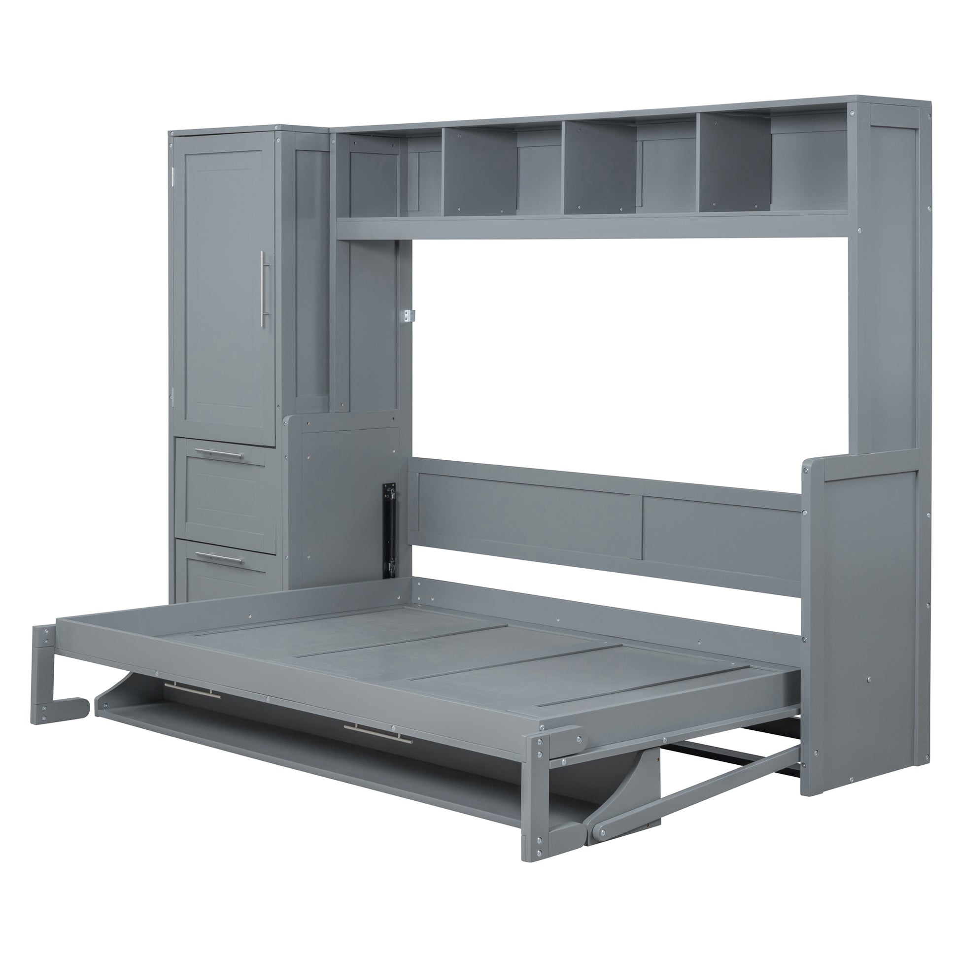 Full Size Murphy Bed Wall Bed With Closet And Drawers,Gray Gray Mdf Lvl