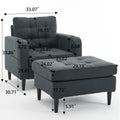 Dark Gray Upholstered Armchair And Storage Ottoman Set Comfortable Single Sofa With Cup Holders And Tufted Detailing, Ideal For Living Room Or Bedroom Dark Gray Foam Metal