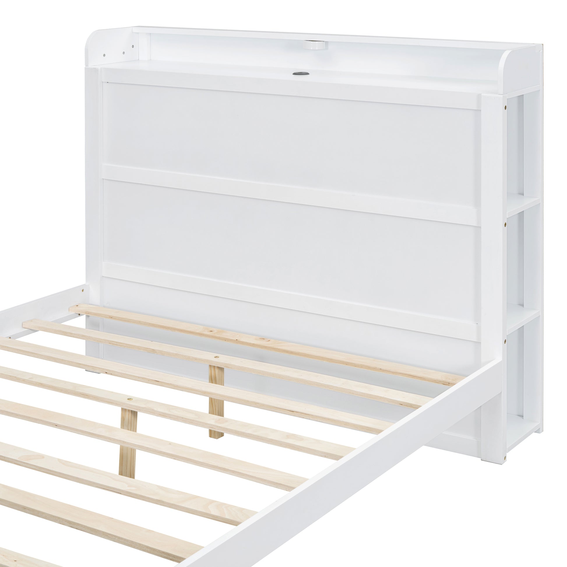 Full Size Platform Bed With Built In Shelves, Led Light And Usb Ports, White White Mdf Lvl