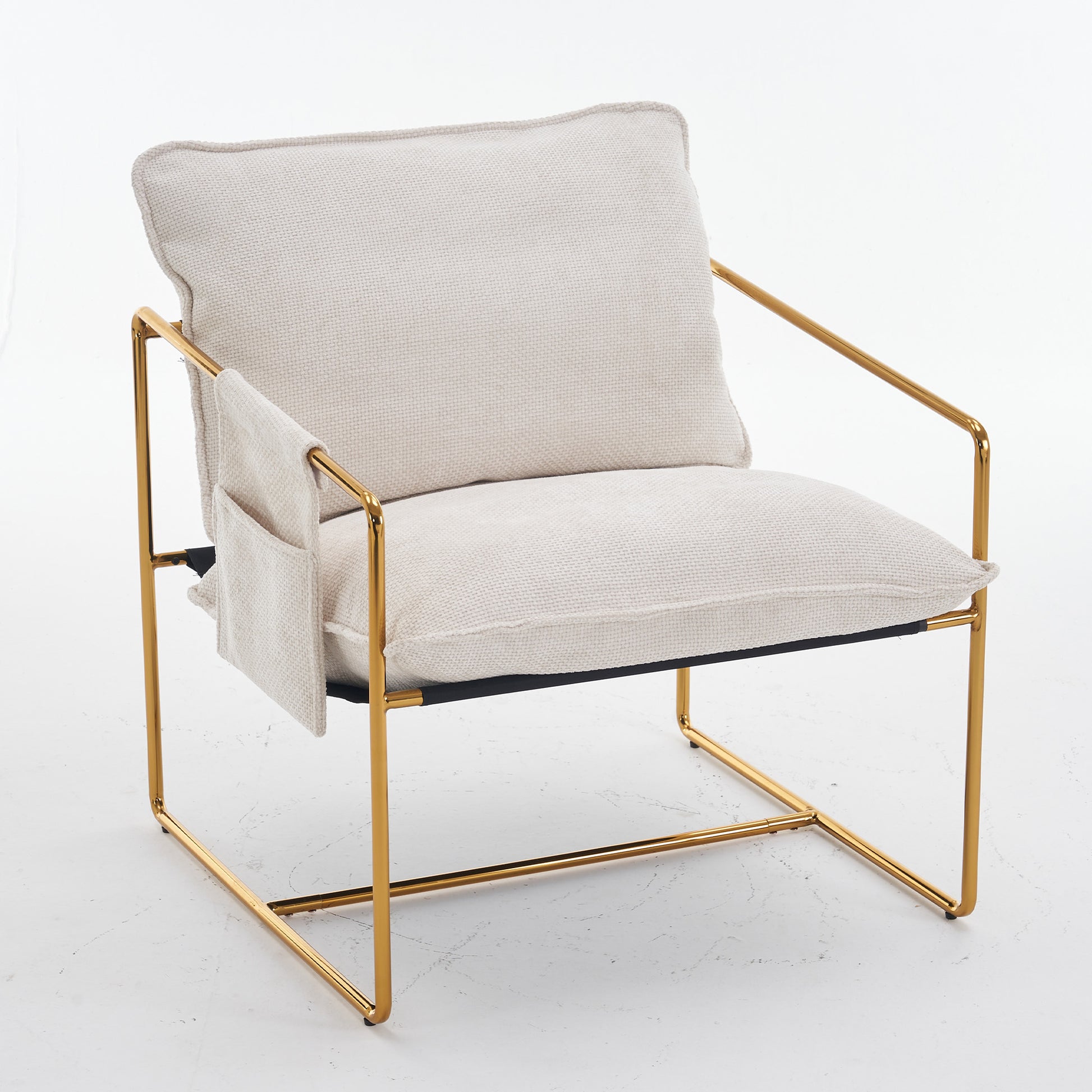 2 Chairs In 1 Box, Upholstered Hanging Armchair With Arm Pocketsmetal Frame, Gold Plated Craftsman, Crushed Foam Cushions And Skin Friendly Woven Fabric For Living Room And Bedroom. Beige Beige Metal