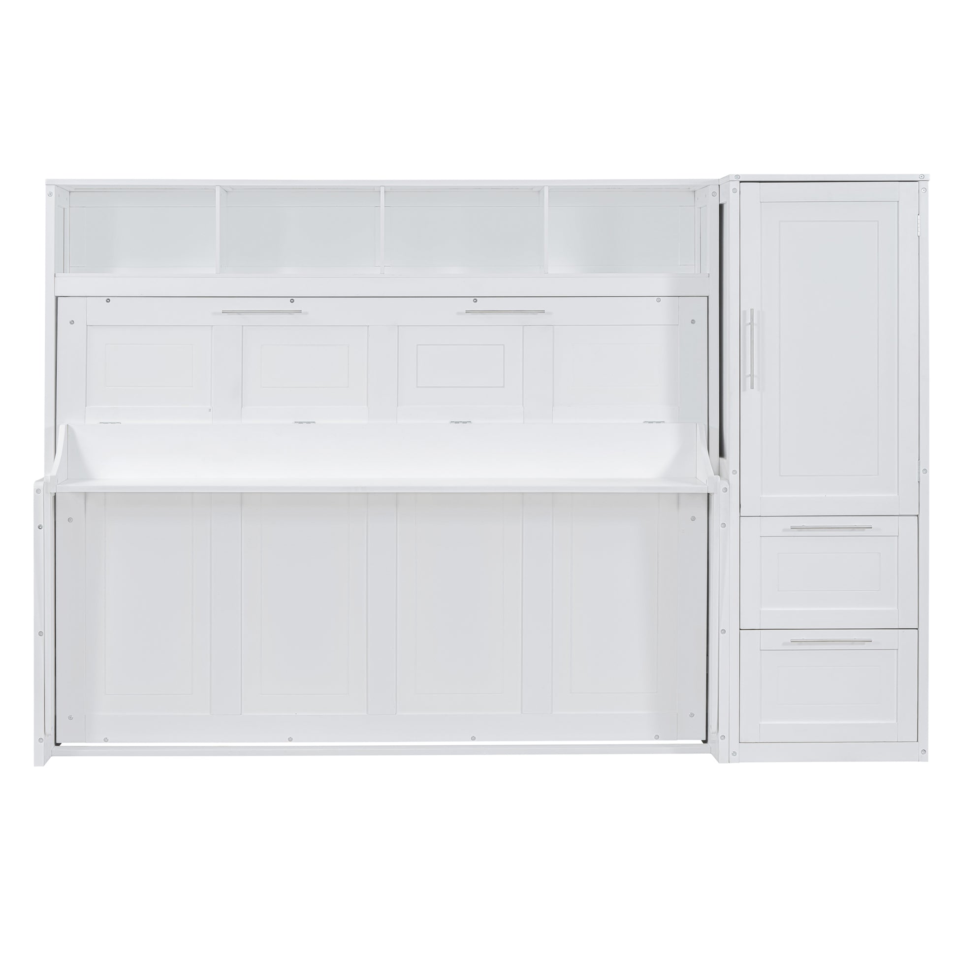 Full Size Murphy Bed Wall Bed With Closet And Drawers,White White Mdf Lvl