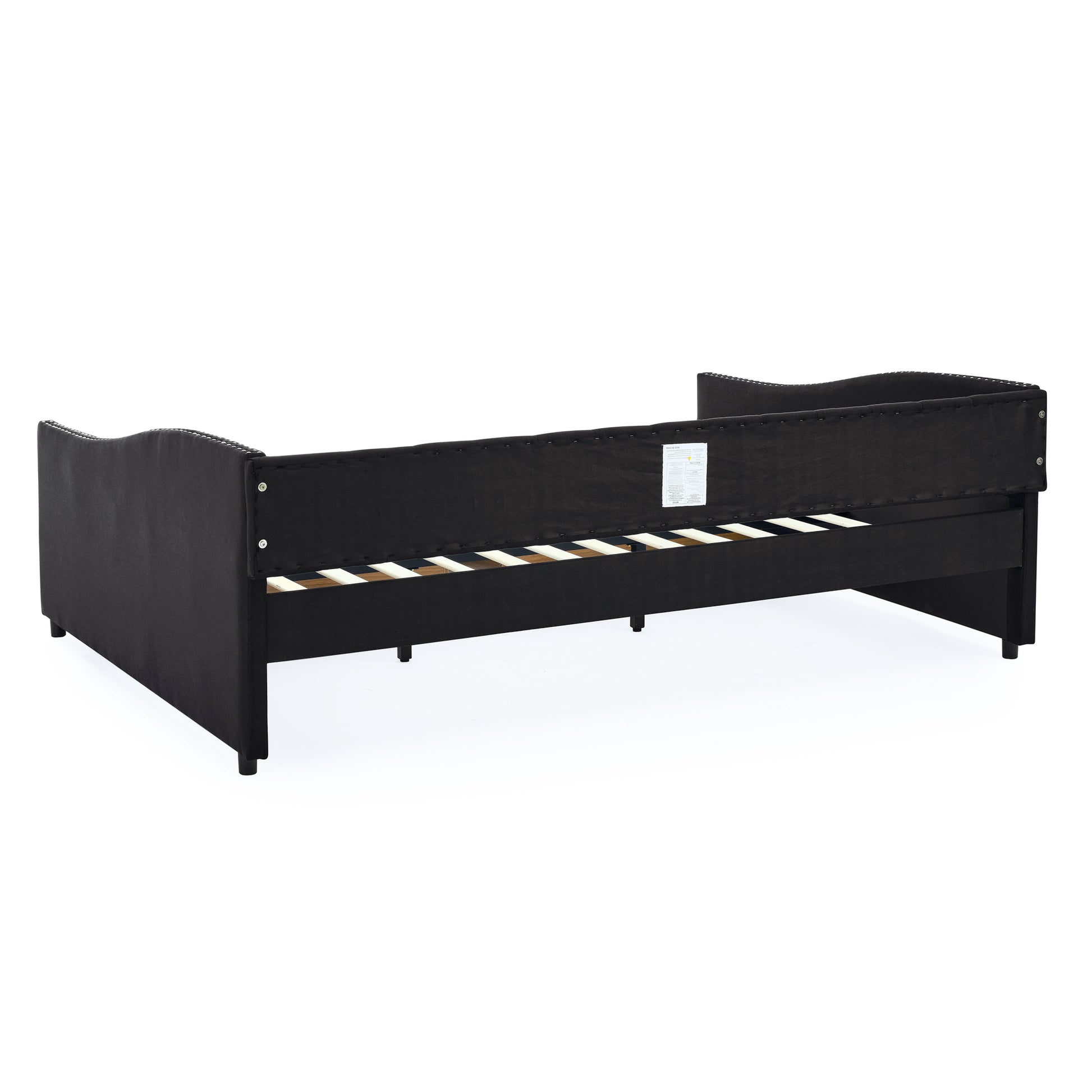 Queen Size Daybed With Drawers Upholstered Tufted Sofa Bed,With Button On Back And Copper Nail On Waved Shape Arms 84.5"X63.5"X26.5" Black Linen