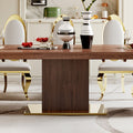 Mdf Top Dining Table With Gold Finish Corner, Mdf Pillar And Gold Finish Stainless Steel Base Walnut Brown Mdf