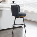 Set Of 2 Gray Swivel Bar Stools High Back, Adjustable, Upholstered With Elegant Metal Back Accents For Kitchen, Bar, Or Dining Room Dark Gray Metal