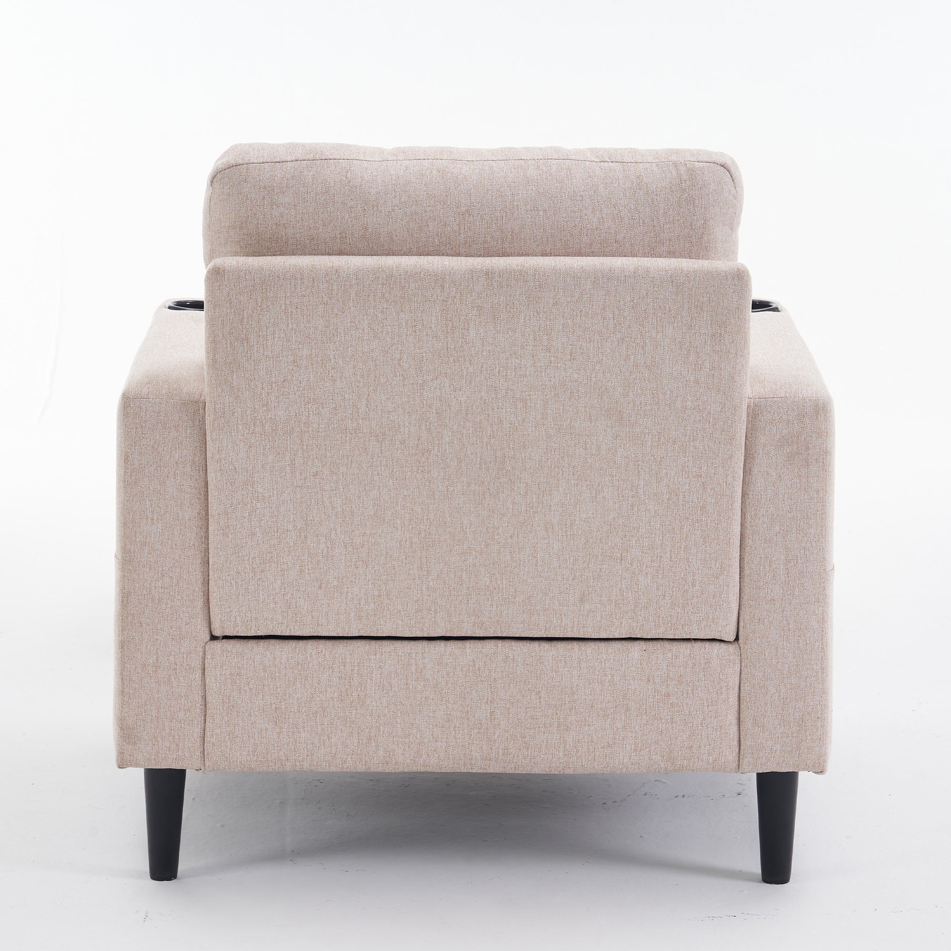 Beige Upholstered Armchair And Storage Ottoman Set Comfortable Single Sofa With Cup Holders And Tufted Detailing, Ideal For Living Room Or Bedroom Beige Metal