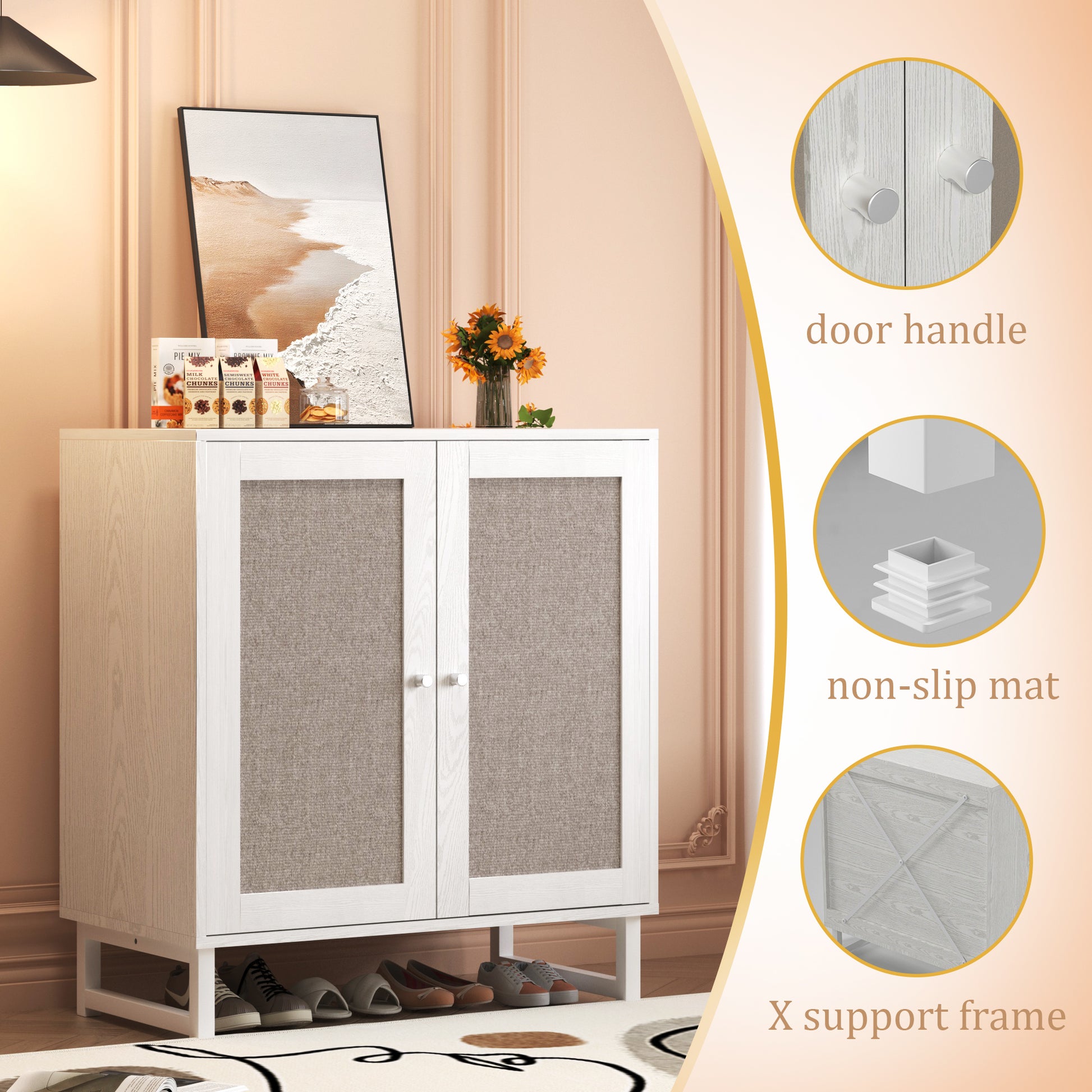 Storage Cabinet With Doors, Cabinet Sideboard Buffet Cabinet, Accent Cabinet For Living Room, Hallway, Dining Room, Entryway White Adjustable Shelves Particle Board