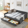 Queen Size Daybed With Drawers Upholstered Tufted Sofa Bed,With Button On Back And Copper Nail On Waved Shape Arms 84.5