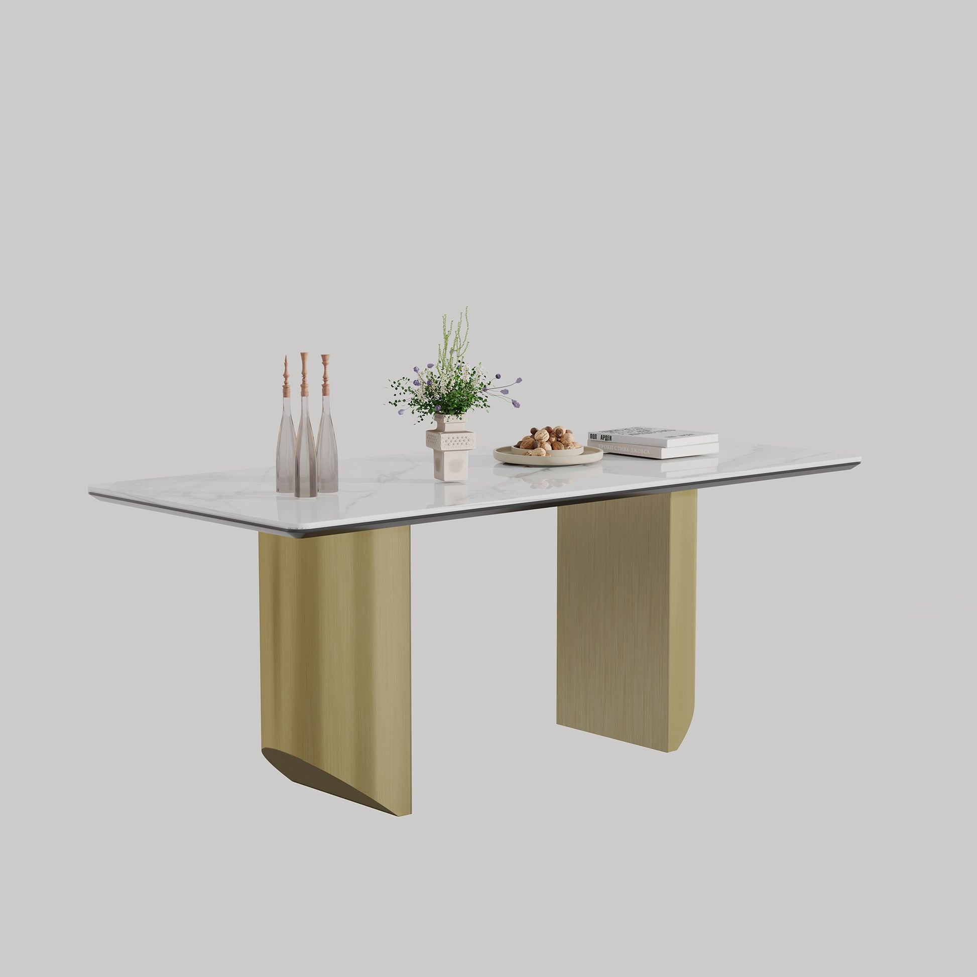 0.47" Thick Sintered Stone Composite Tempered Glass Top Dining Table With Stainless Steel Base Gold Sintered Stone
