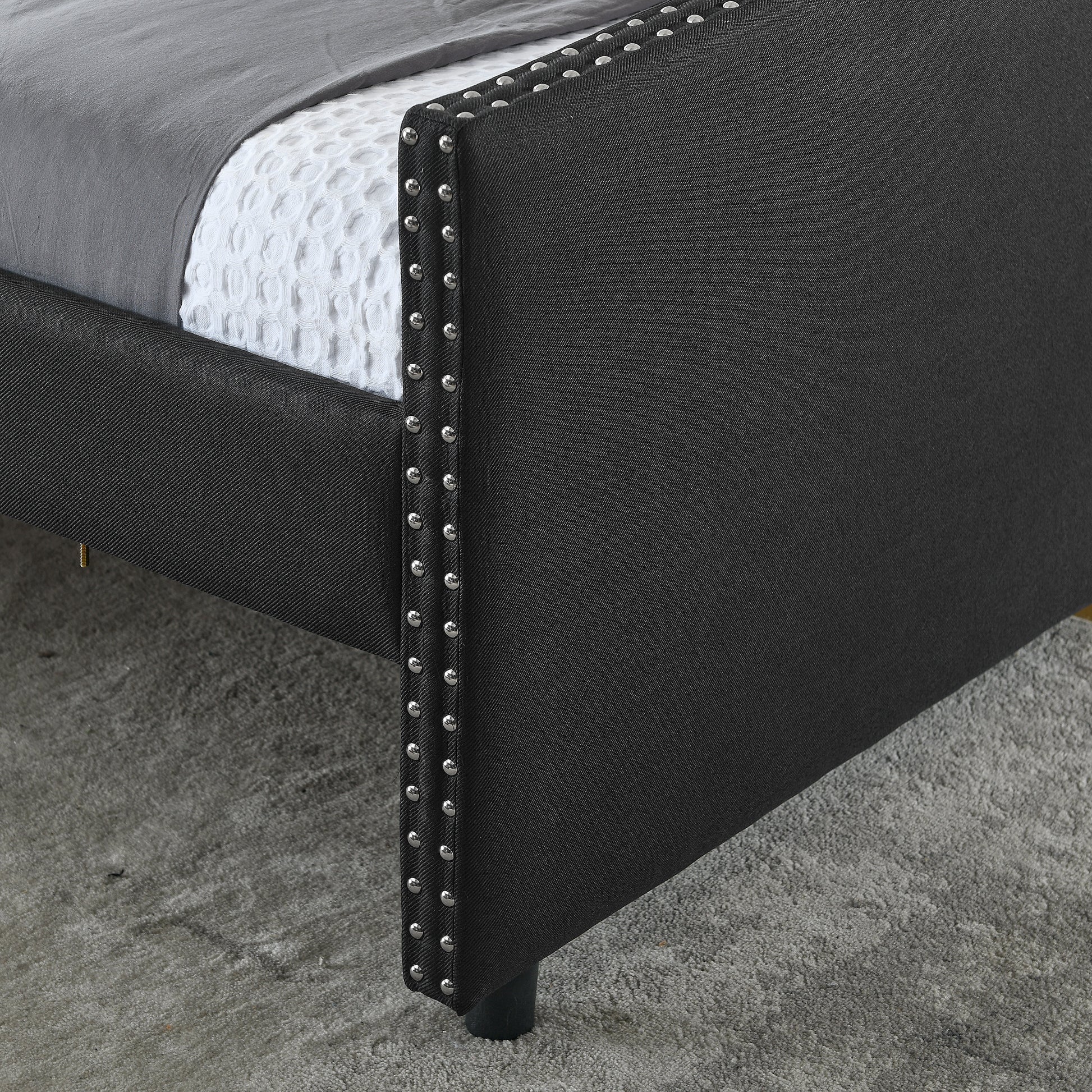 Queen Size Daybed With Drawers Upholstered Tufted Sofa Bed,With Button On Back And Copper Nail On Waved Shape Arms 84.5"X63.5"X26.5" Black Linen