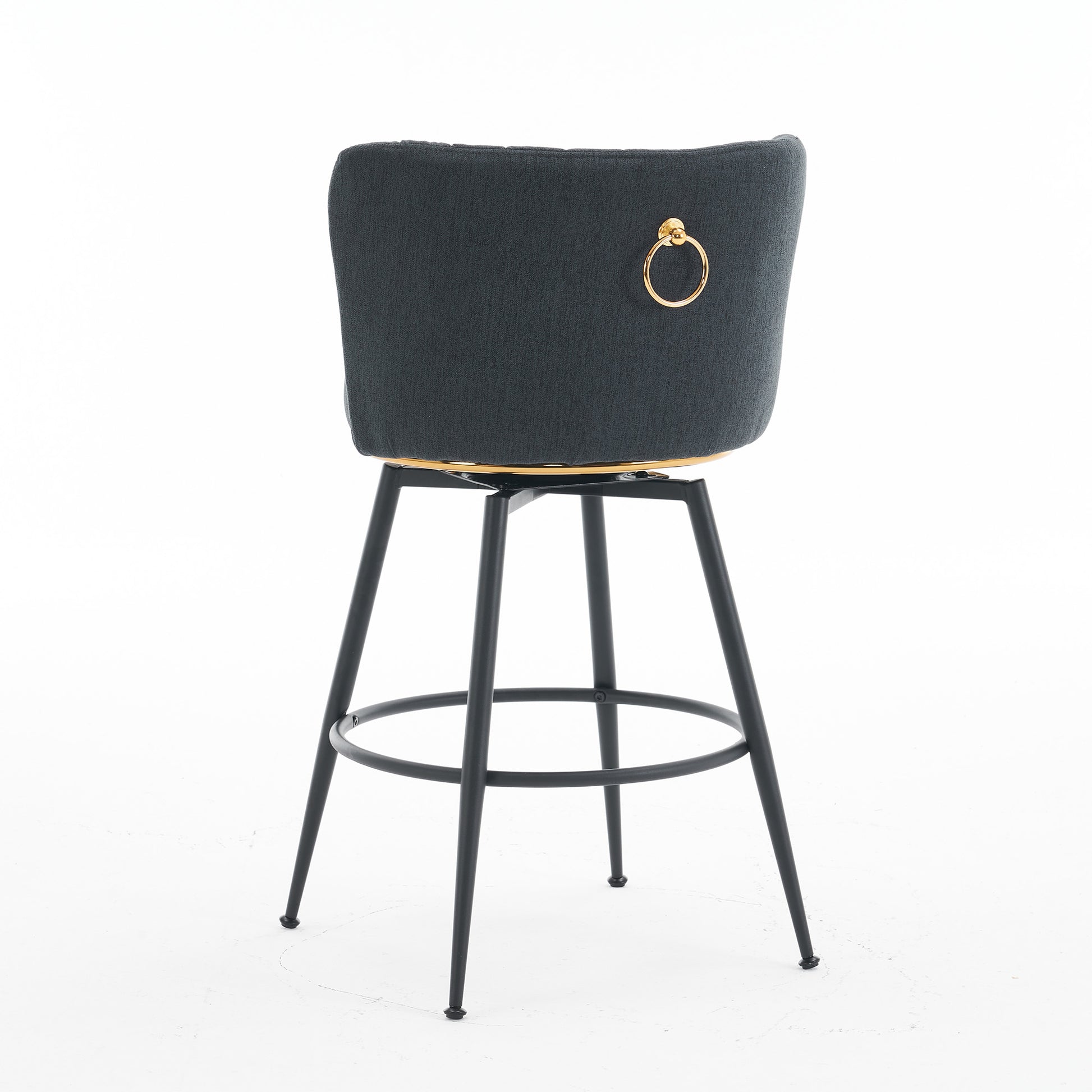 Set Of 2 Gray Swivel Bar Stools High Back, Adjustable, Upholstered With Elegant Metal Back Accents For Kitchen, Bar, Or Dining Room Dark Gray Metal