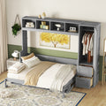 Queen Size Murphy Bed Wall Bed With Closet And Drawers,Gray Gray Mdf Lvl
