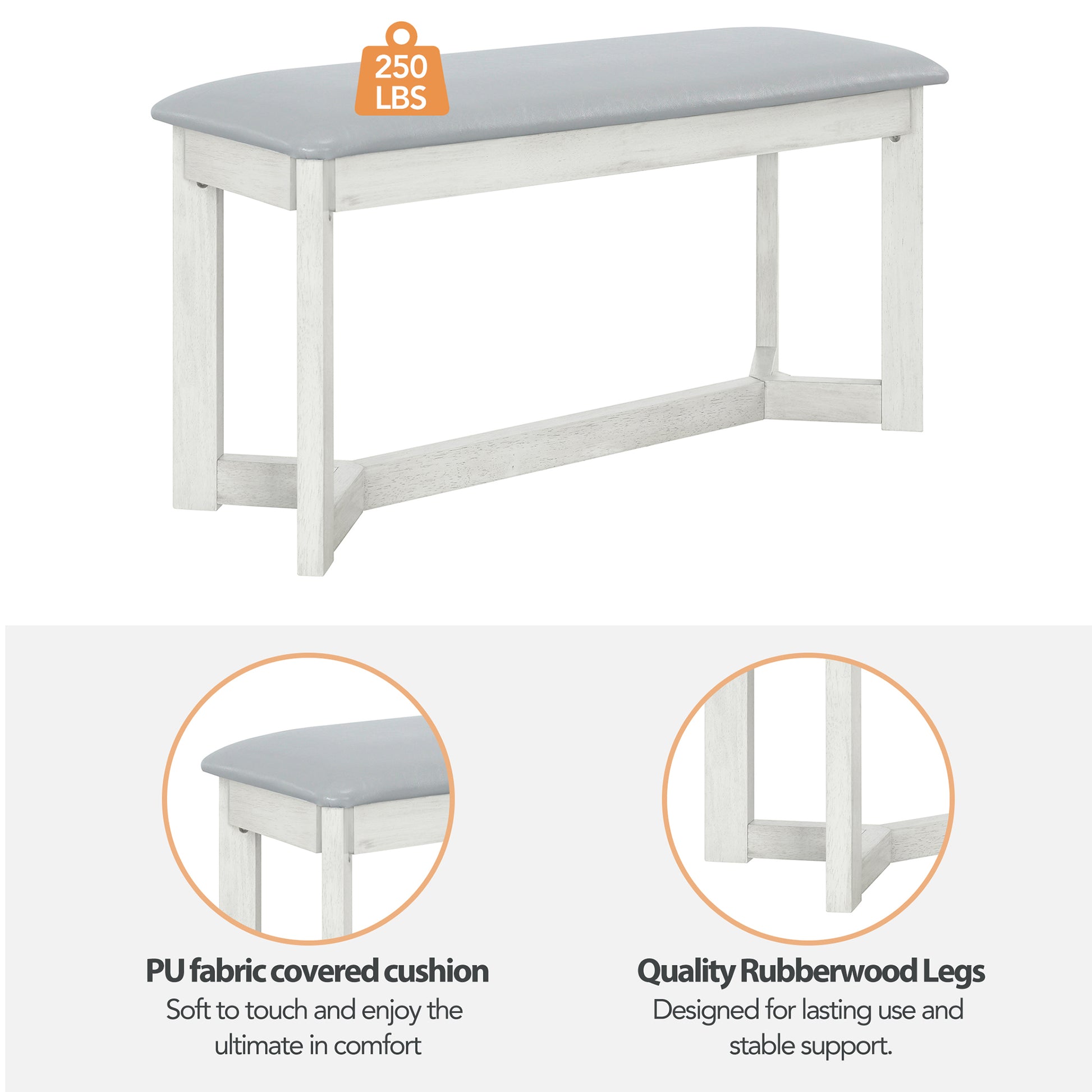 Farmhouse 6 Piece Wood Dining Table Set With 4 Upholstered Chairs And Bench, Gray Gray Wood Dining Room Bench Seating Rubberwood Rectangular Dining Table With Chair And Bench Upholstered Chair Wood Gray Solid Back Seats 6 Farmhouse Trestle Foam Solid