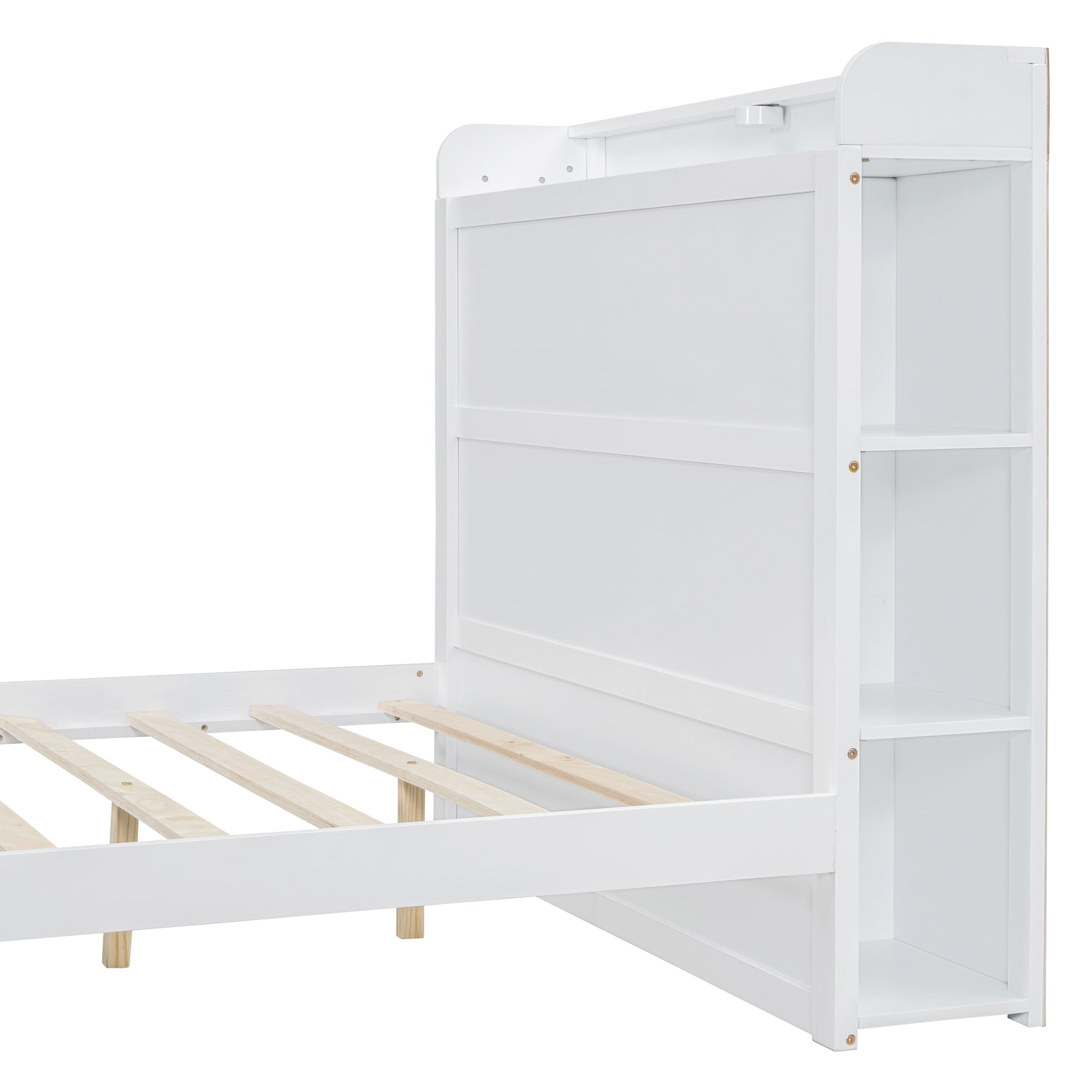 Full Size Platform Bed With Built In Shelves, Led Light And Usb Ports, White White Mdf Lvl