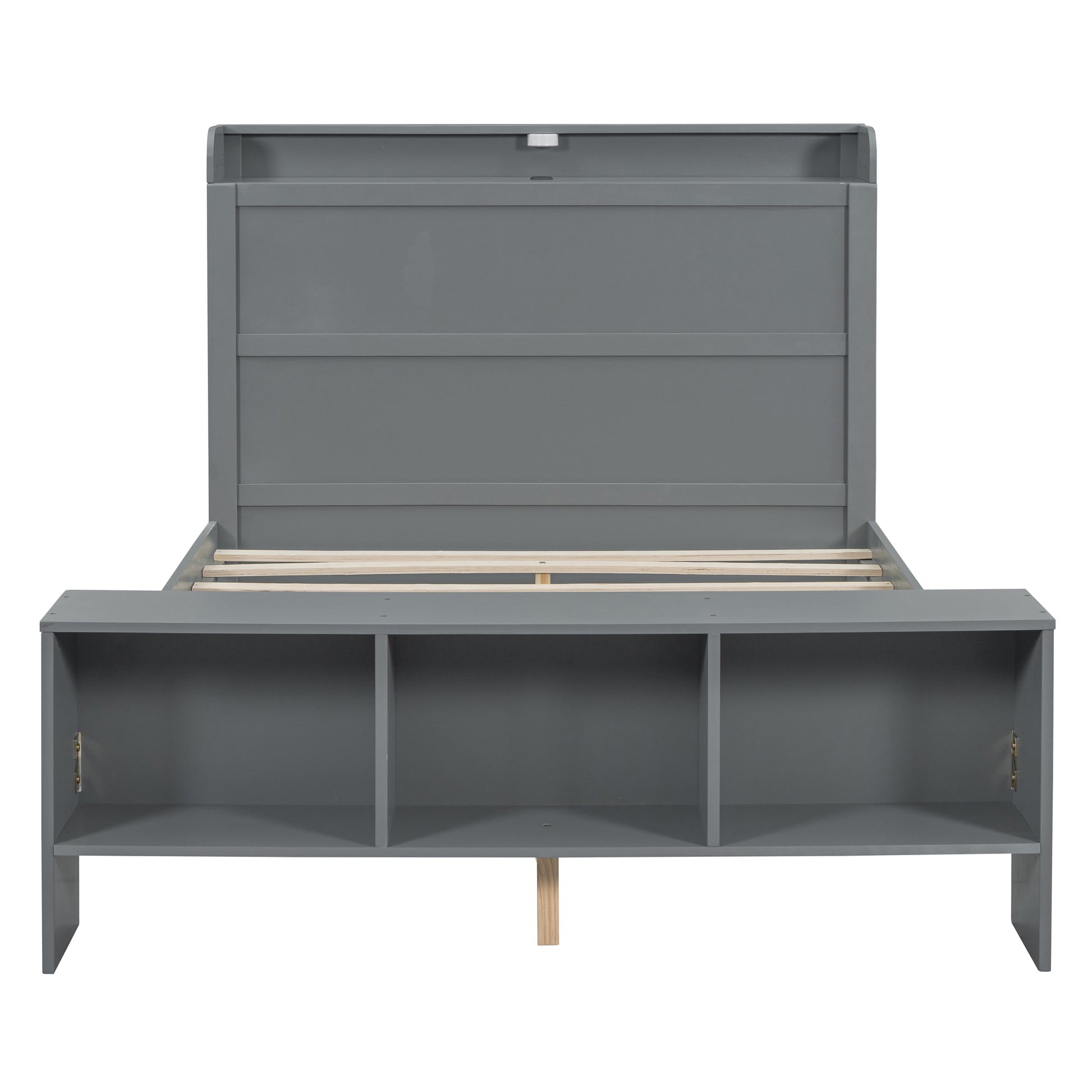 Full Size Platform Bed With Built In Shelves, Led Light And Usb Ports, Gray Gray Mdf Lvl