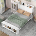 Full Size Platform Bed With Built In Shelves, Led Light And Usb Ports, White White Mdf Lvl